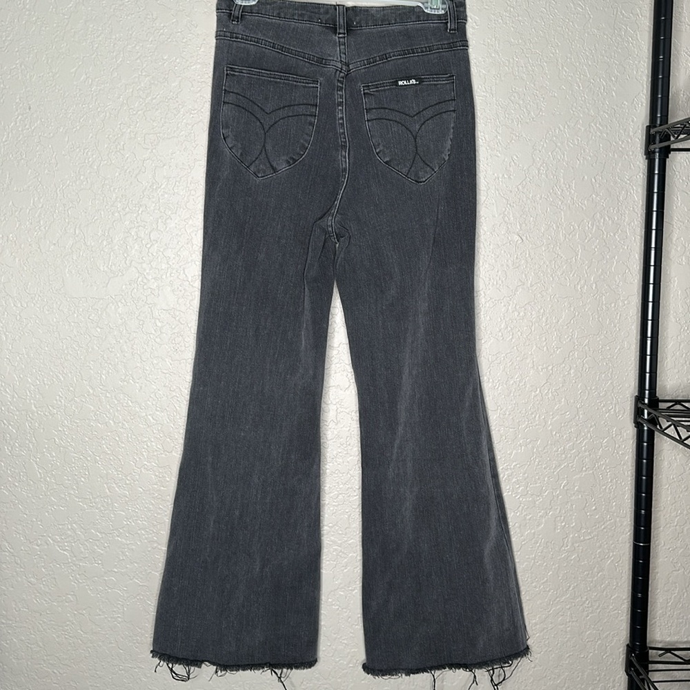 Rollas Eastcoast Flare Wide Leg Crop Jeans Womens Vintage Washed Black - Picture 8 of 13
